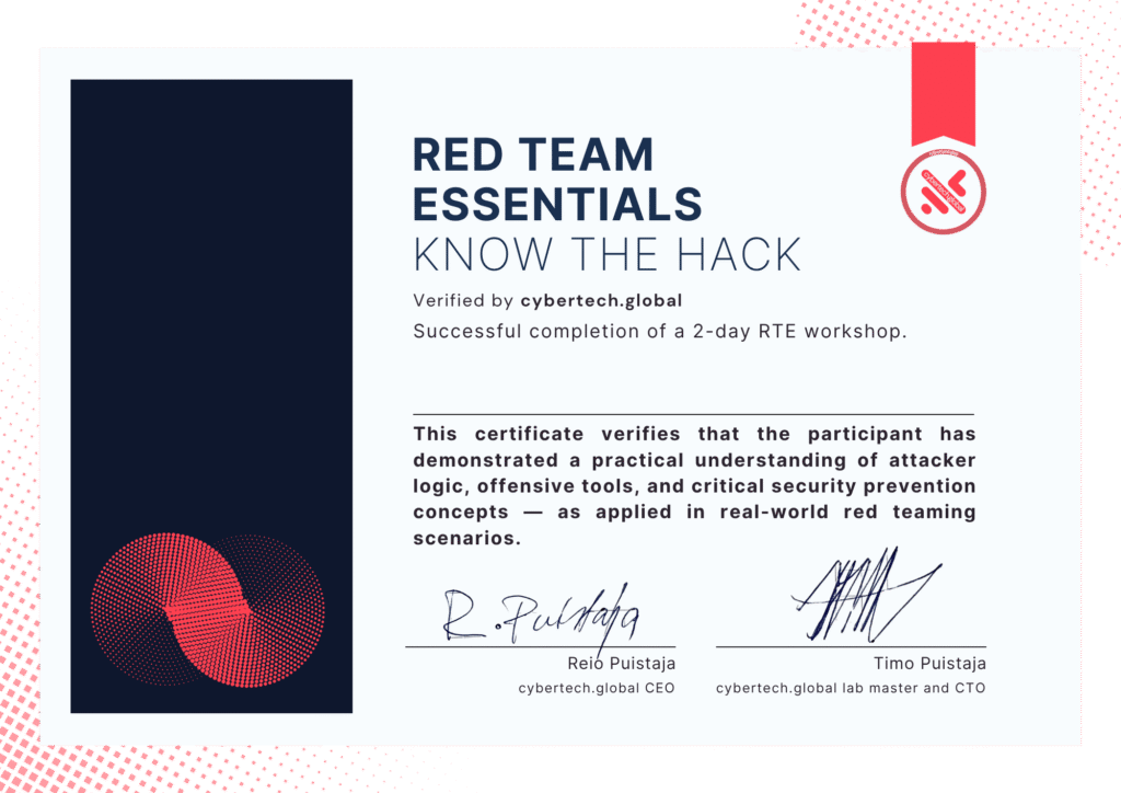 Red Team Essentials, teisisõnu ethical hacking koolituse sertifikaadi näidis