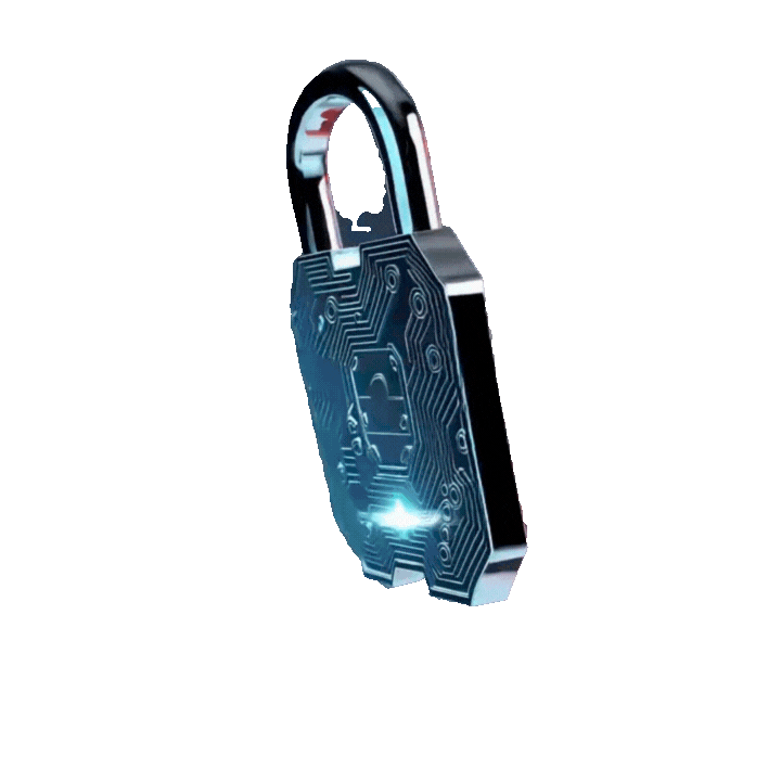 Animated lock symbol representing cybersecurity protection and risk prevention.
